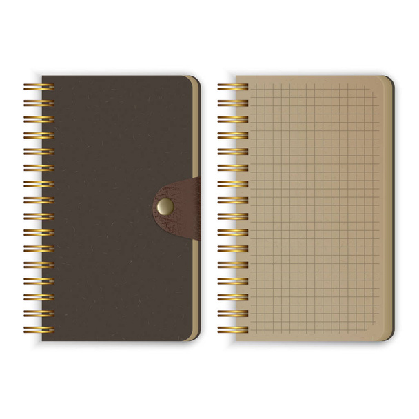 Conjunto de cuaderno realista. Cuadernos de encuadernación en espiral abiertos y cerrados. Plantilla vectorial aislada sobre fondo blanco
 - Vector, imagen