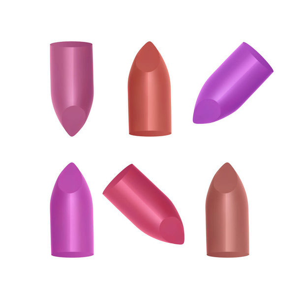 Vrouwelijke luxe. Gebroken Lipstick verschillende tinten Bright kleuren sjabloon voor een poster, realistische mockup, vector illustratie - Vector, afbeelding