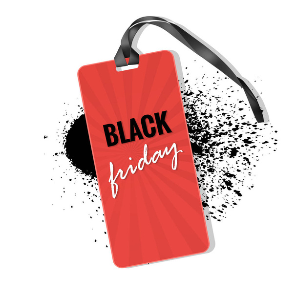 Zwarte vrijdag verkoop tag van rode kleur, label, kaart voor vakantie sjabloon. Vector illustratie - Vector, afbeelding