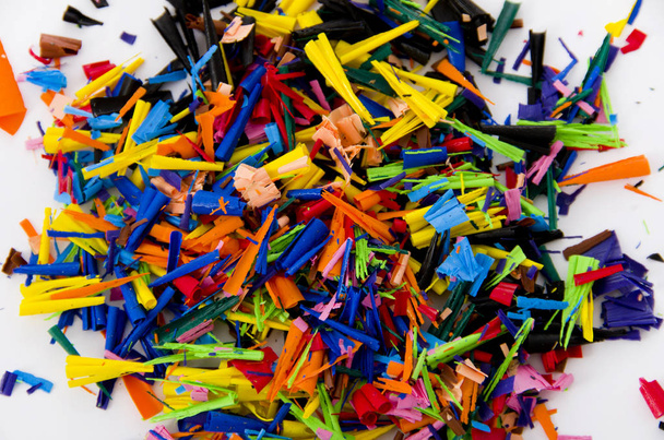 Crayons shavings  on white background - Foto, afbeelding
