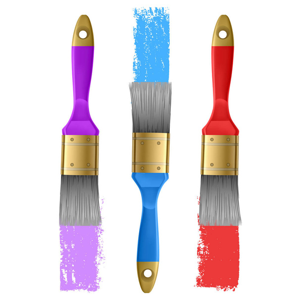 illustratie van een set van kleurrijke verf penseelstreek, opgeslagen in de penselen palet vector illustratie - Vector, afbeelding