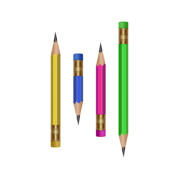 Set of realistic vector pencils on white background - Vector, Image