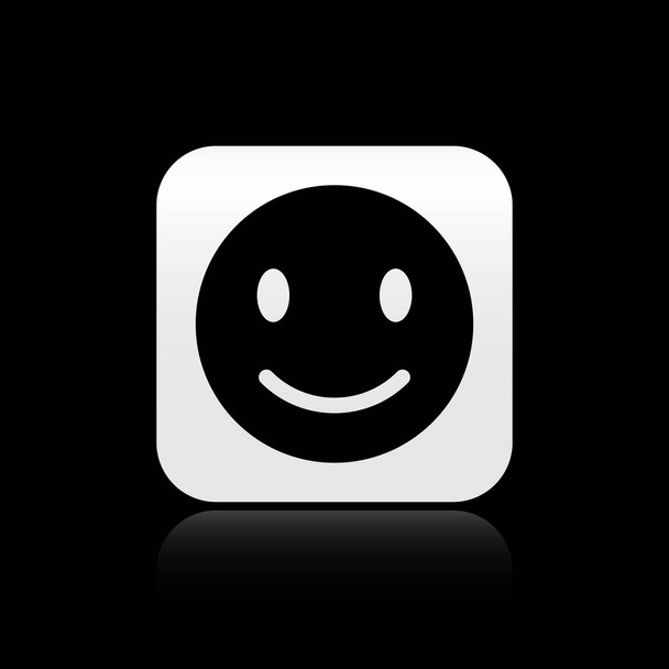 Black Smile face icon isolated on black background. Smiling emoticon. Happy smiley chat symbol. Silver square button. Vector Illustration - Vector, Image