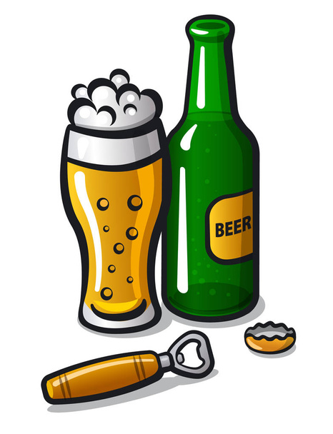 beer glass and bottle - Διάνυσμα, εικόνα