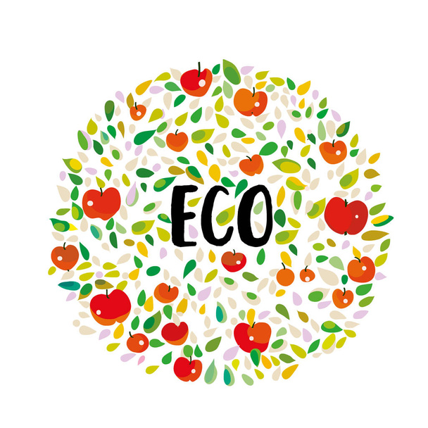 Eco poster with apples and leaves. Vector graphic illustration - Vektor, kép