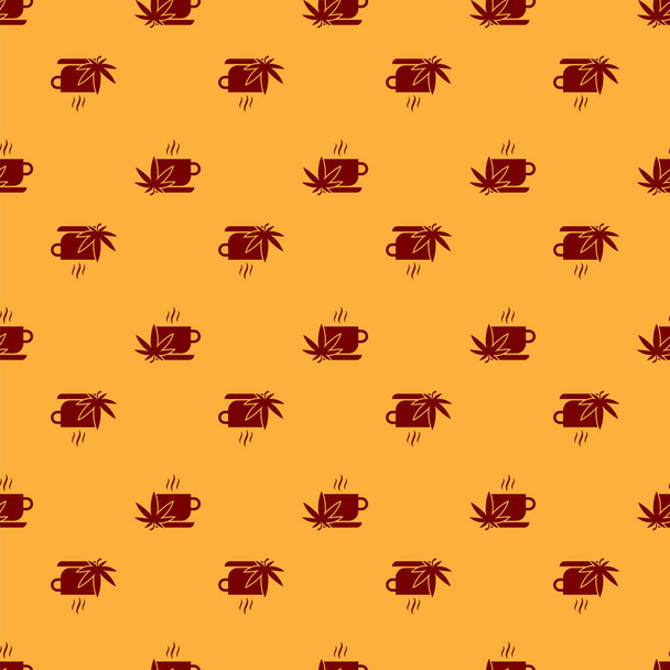 Chá Red Cup com maconha ou ícone de folha de cannabis isolado padrão sem costura no fundo marrom. Legalização da marijuana. Símbolo de cânhamo. Ilustração vetorial
 - Vetor, Imagem