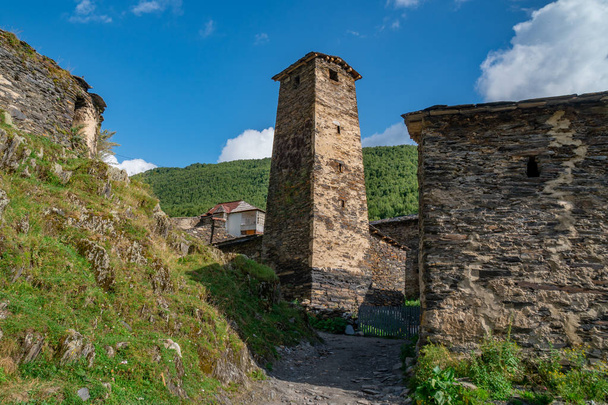 Traditional ancient Svan Towers in Ushguli village, Svaneti, Cau - Fotó, kép
