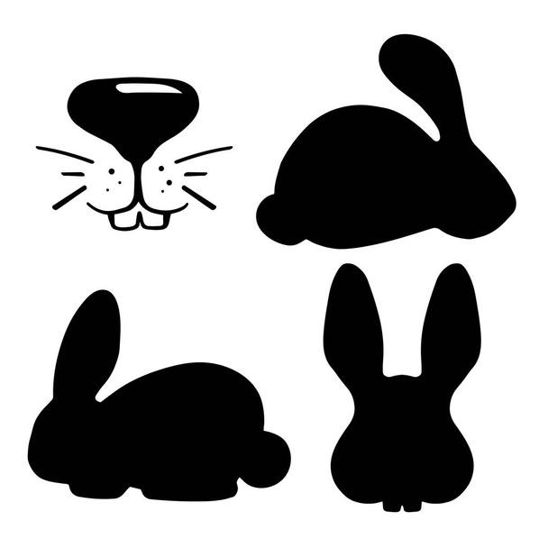 Cute rabbit black vector logo set on white background. Black and while rabbit icon. Fat bunny for veterinarian pet shop. - Vektör, Görsel