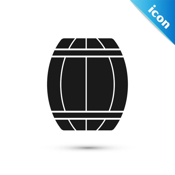 Black Wooden barrel icon isolated on white background. Alcohol barrel, drink container, wooden keg for beer, whiskey, wine. Vector Illustration - Vector, Image