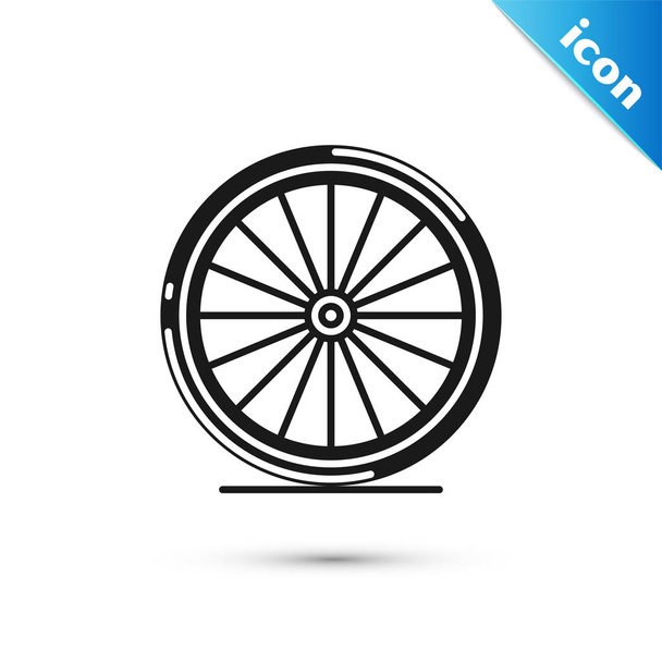 Μαύρο εικονίδιο τροχού ποδηλάτου απομονώνεται σε λευκό φόντο. Ποδηλατοδρομία. Ακραίο άθλημα. Αθλητικός εξοπλισμός. Απεικόνιση διανυσματικών φορέων - Διάνυσμα, εικόνα