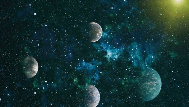 Spiralna galaktyka w kosmosie. Gwiazdy planety i galaktyki w wolnej przestrzeni. Kolorowa mgławica i otwarta gromada gwiazd we wszechświecie. Elementy tego obrazu dostarczone przez NASA. - Zdjęcie, obraz
