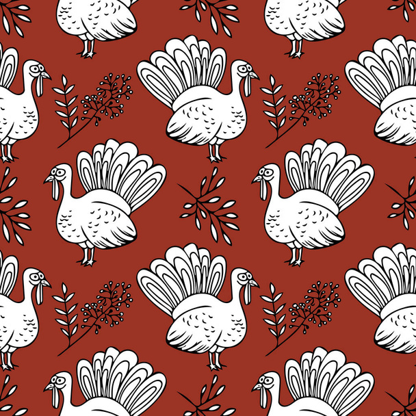 七面鳥、ローワンとシームレスなパターンを残します。手描き落書きスカンジナビアシンプルライナースタイル。感謝祭の背景 - 写真・画像