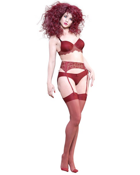 Beautiful woman in lingerie and stockings. - 写真・画像