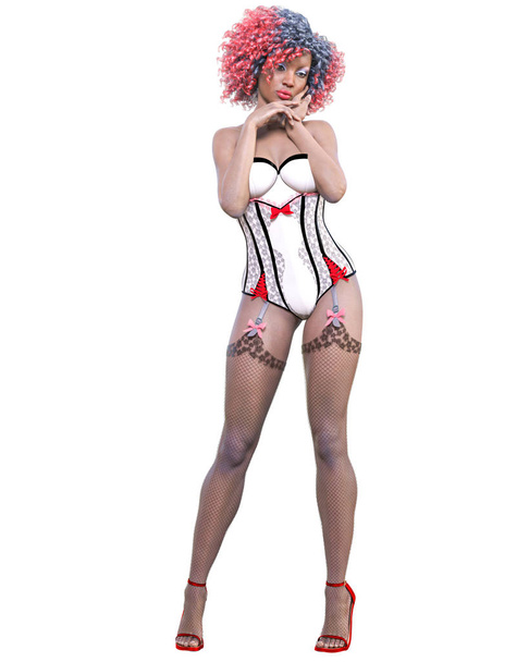 Tall sexy woman white corset. - Фото, изображение