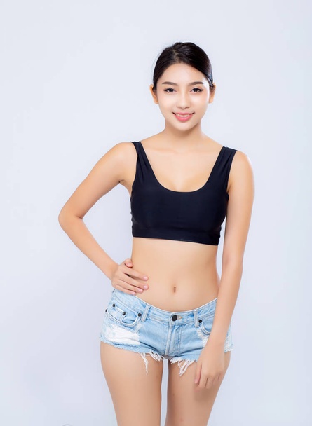 Portrait young asian woman smiling beautiful body diet with fit  - Foto, imagen