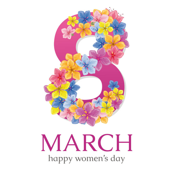 March 8 international women's day. Vector greeting card. - Вектор,изображение