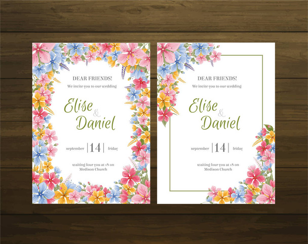 bakır renk çiçek çiçek ile düğün davetiyesi kartı şablonu - Vektör, Görsel