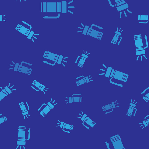 Εικονίδιο μπλε φακός απομονωμένη απρόσκοπτη μοτίβο σε μπλε φόντο. Το χερούλι του τουριστικού φακού. Απεικόνιση διανυσματικών φορέων - Διάνυσμα, εικόνα