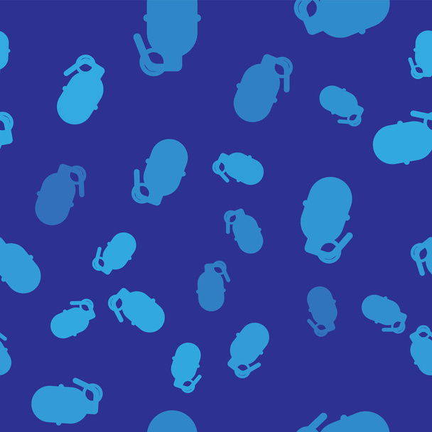 Блакитна піктограма ручної гранати ізольовано безшовний візерунок на синьому фоні. Вибух бомби. Векторна ілюстрація
 - Вектор, зображення