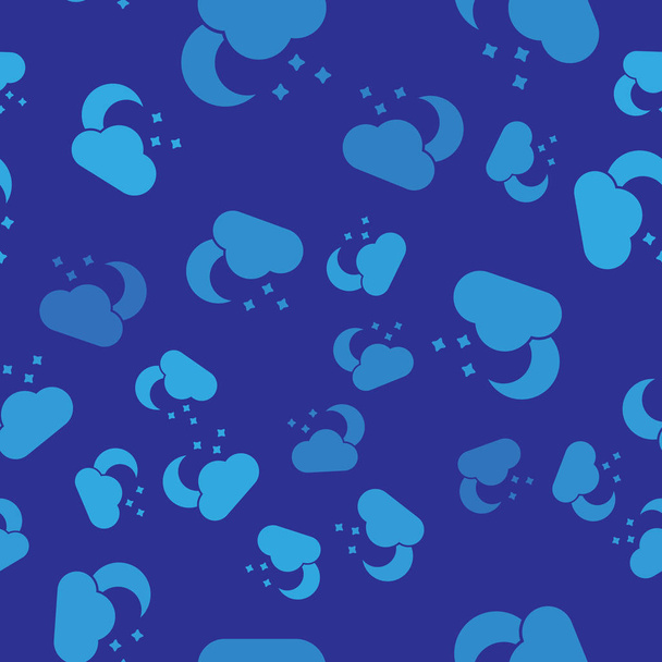 Blue Cloud with moon and stars icon isolated seamless pattern on blue background. Cloudy night sign. Sleep dreams symbol. Night or bed time sign. Vector Illustration - Vector, afbeelding
