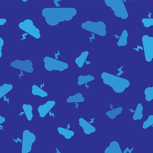 Blue Storm icoon geïsoleerd naadloos patroon op blauwe achtergrond. Wolk en bliksem. Weersicoon van storm. Vector Illustratie - Vector, afbeelding