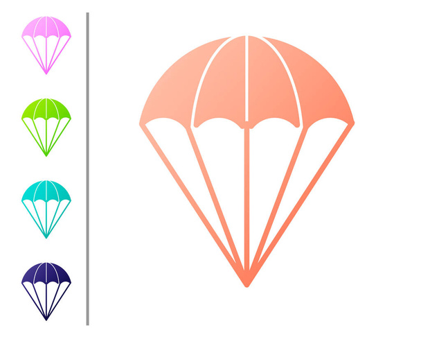 Koraal parachute pictogram geïsoleerd op witte achtergrond. Kleur pictogrammen instellen. Vector illustratie - Vector, afbeelding