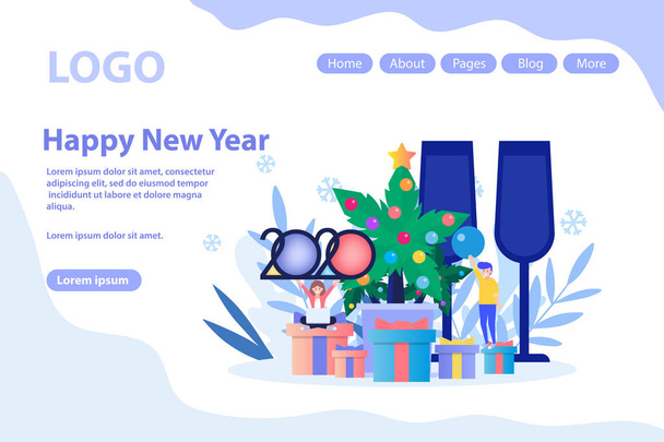  新年を祝う、クリスマスの挨拶、装飾されたヤシの木。白い背景に分離されたフラットベクトルイラストレーション。ウェブバナー、インフォグラフィック、ウェブページに使用できます. - ベクター画像