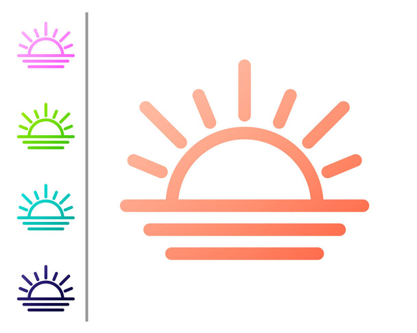 Koraal zonsondergang pictogram geïsoleerd op witte achtergrond. Stel kleurpictogrammen in. Vector Illustratie - Vector, afbeelding