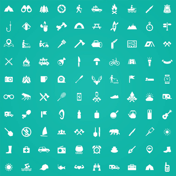 camping 100 icons universal set for web and UI. - Vector, Image
