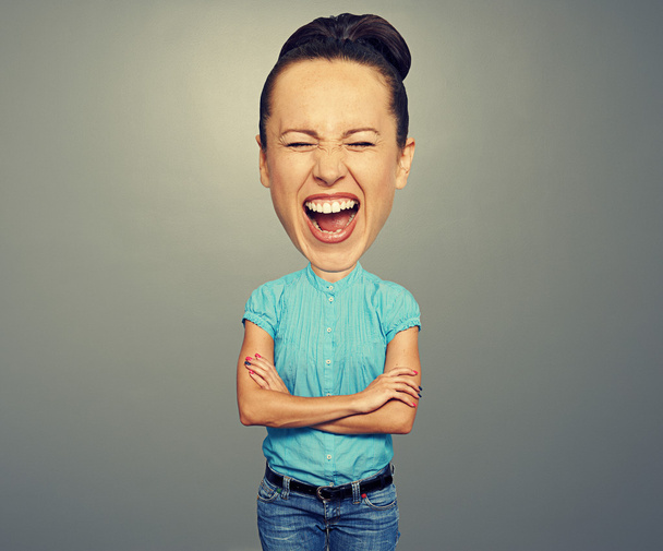 woman with big head is screaming - Photo, Image