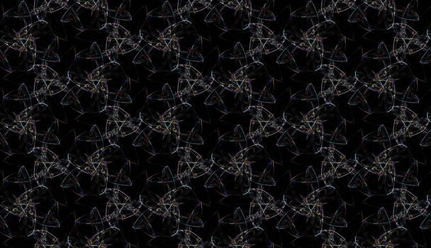 Unföldi virágok. Hűvös varrás nélküli mintázat a fekete háttér. Absztrakt design ismétlődő izzó virágok. - Fotó, kép