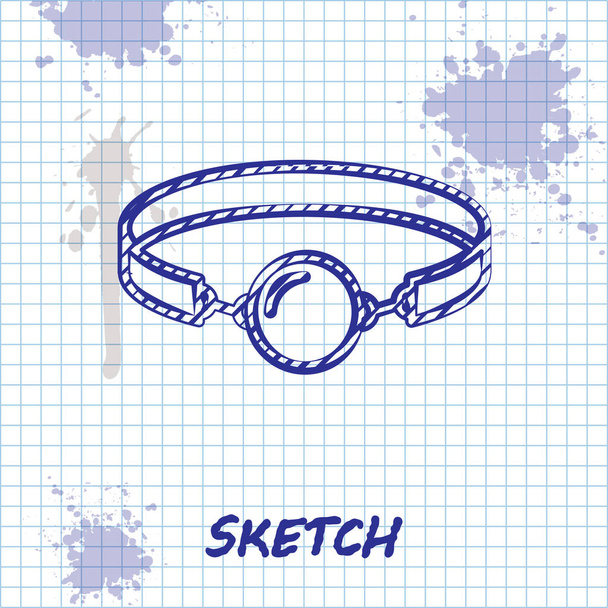 Sketch line Silicone ball gag avec une icône de ceinture en cuir isolé sur fond blanc. Accessoire fétiche. Jouet sexuel pour hommes et femmes. Illustration vectorielle
 - Vecteur, image