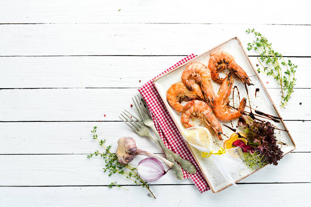 Grilled shrimp. Seafood. Top view. Free space for your text. - Valokuva, kuva