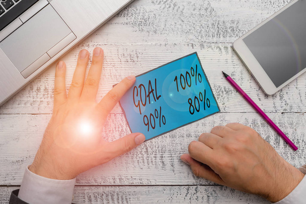 Conceptual hand writing showing Goal 100 Percent 90 Percent 80 Percent. Business photo text Percentage of your objectives fulfilment success level. - Photo, image