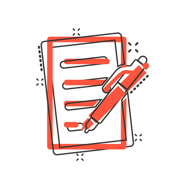 Document with pen icon in comic style. Notepad vector cartoon il - Vector, Image