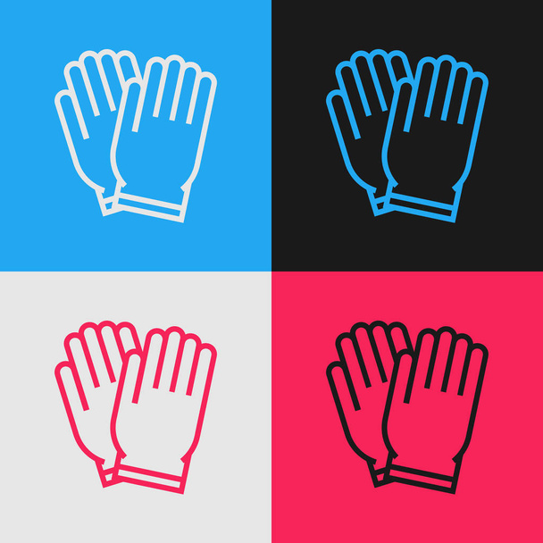 Barevná linka zahradní rukavice ikona izolovaná na barevném pozadí. Nápis-gumový rukavic. Ochrana rukou, bezpečnost rukavic. Kresba stylu. Vektorová ilustrace - Vektor, obrázek