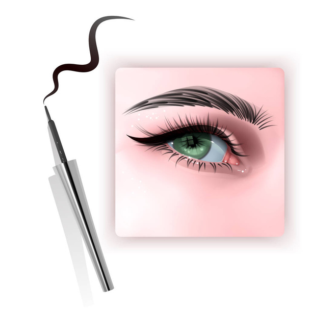 Realistinen kuva silmän soveltamalla eyeliner lähikuva, nainen soveltaa eyeliner, vektori EPS 10 kuva
 - Vektori, kuva