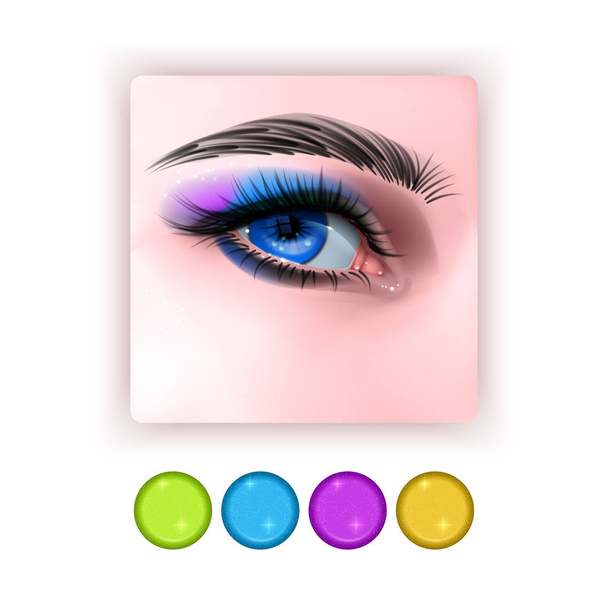 Heldere oogschaduw pictogram in realistische stijl, realistische ogen met heldere oogschaduw op witte achtergrond, vector illustratie - Vector, afbeelding