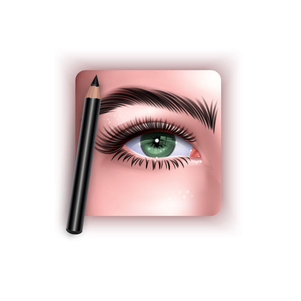 ●緑の女性の目とメイク眉の鉛筆ベクトルをリアルなスタイルでイラスト - ベクター画像
