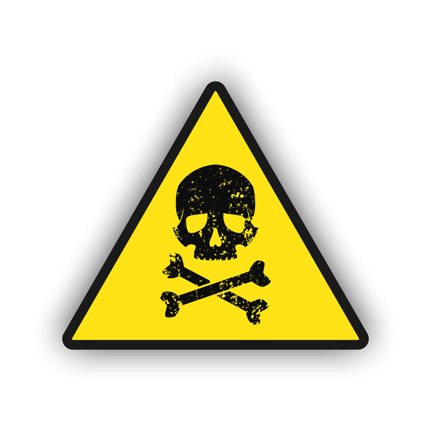 Toxická výstražná žlutá ikona znaménka izolovaná na bílém pozadí. Výstražné nebo varovné znamení s lebkou a kostmi, vektorové EPS 10 ilustrace - Vektor, obrázek