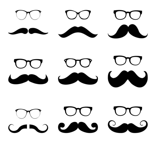 Set of mustache.Men beard and specs collection on white background drawing by illustration - Vector, Image