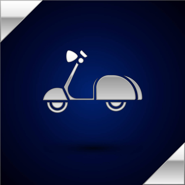シルバースクーターアイコンは、濃い青色の背景に分離されています。ベクトルイラストレーション - ベクター画像
