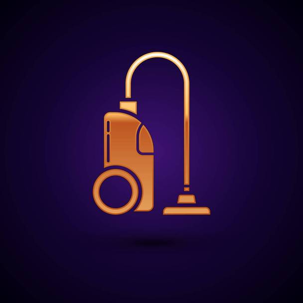 Gold Vacuum cleaner icon isolated on dark blue background. Vector Illustration - Vector, Image