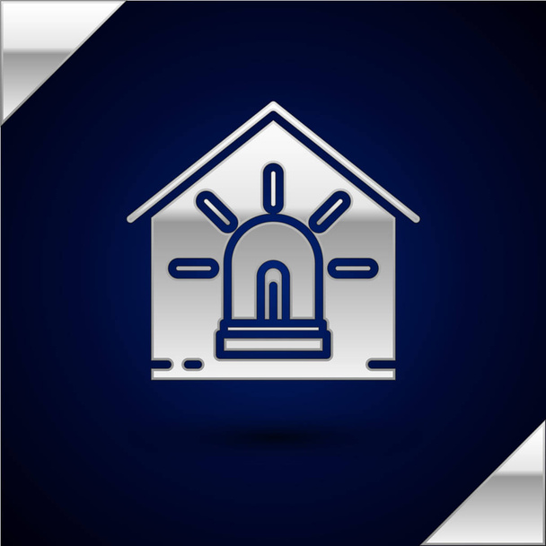 silbernes Smart House und Alarmsymbol isoliert auf dunkelblauem Hintergrund. Sicherheitssystem des Smart Home. Vektorillustration - Vektor, Bild
