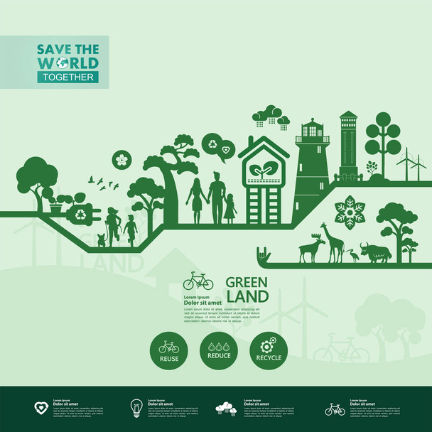 Save the world together green ecology vector illustration. - Vector, Image