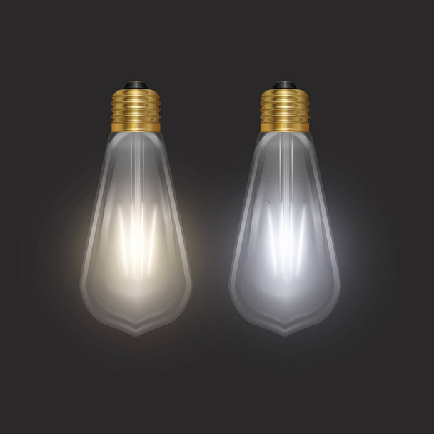 The bulb in retro style on dark substrate, glowing light bulb in realistic style Vector illustration - Vector, Image