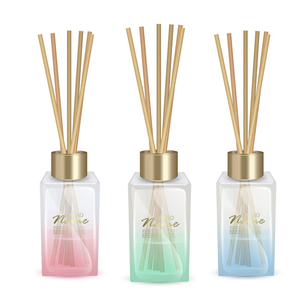 Vector illustratie glazen potten met aroma sticks, realistische vector illustratie op witte achtergrond - Vector, afbeelding