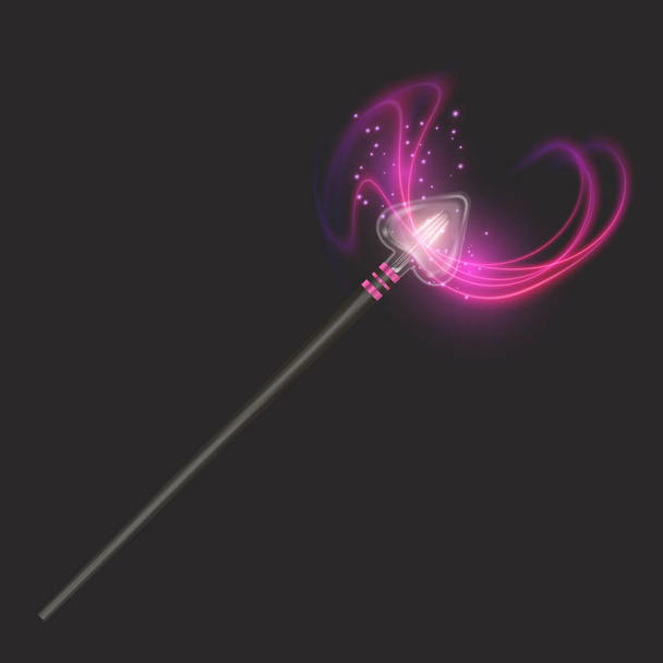 Kouzelná hůlka na tmavém pozadí, krásné světelné efekty s magickou jiskřící texturou - Vektor, obrázek