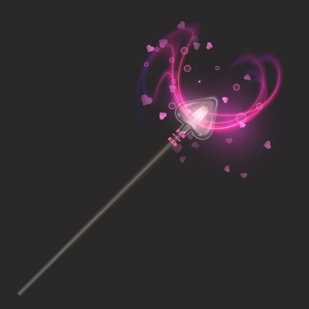 Kouzelná hůlka na tmavém pozadí, krásné světelné efekty s magickou jiskřící texturou - Vektor, obrázek