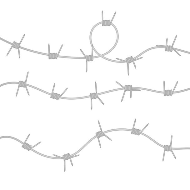 Alambre de púas de acero con espinas, ilustración vectorial aislada sobre fondo blanco. Elemento de barrera para instalaciones industriales o cárceles peligrosas, ilustración vectorial
 - Vector, imagen